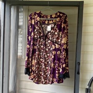 Women's Purple Floral Lace-Trim Dress